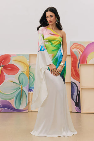 Aquarell One-Shoulder-Kleid