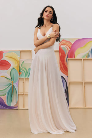 White Mesh Gold Strap Dress