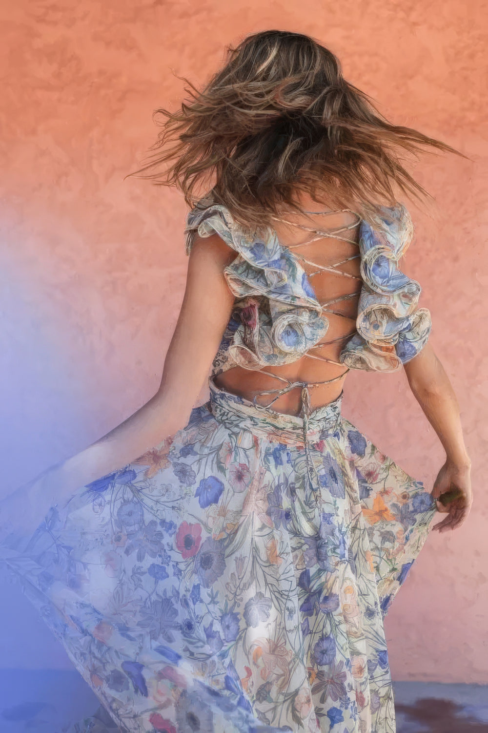 Robe en mousseline à lacets et dentelle florale