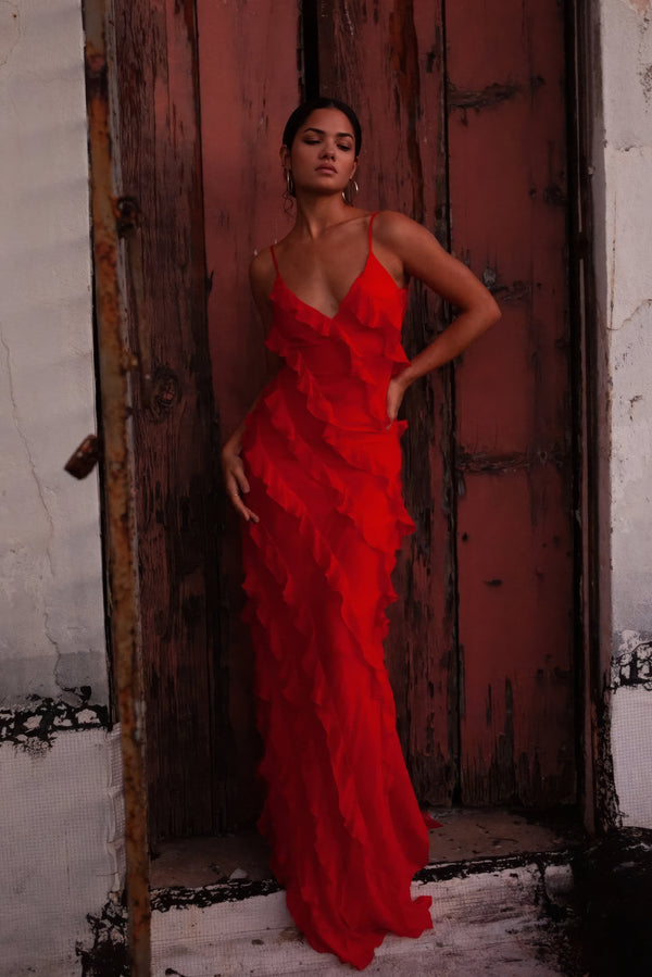 Ruffled Sheer Maxi Dress