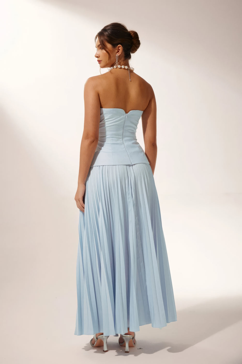 Top corset bleu sans bretelles
