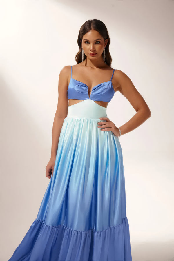 Vestido Maxi de Satén Ombre