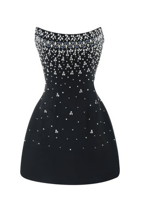 Black Crystal Strapless Mini Dress