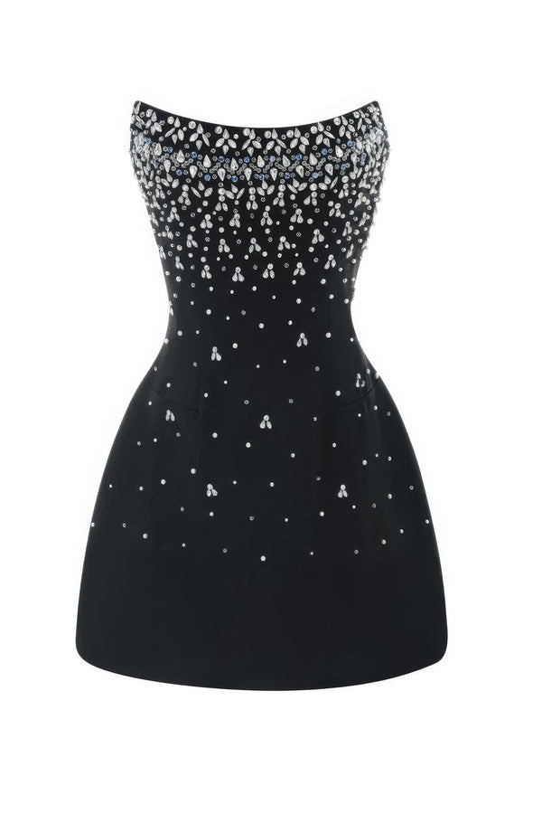 Black Crystal Strapless Mini Dress