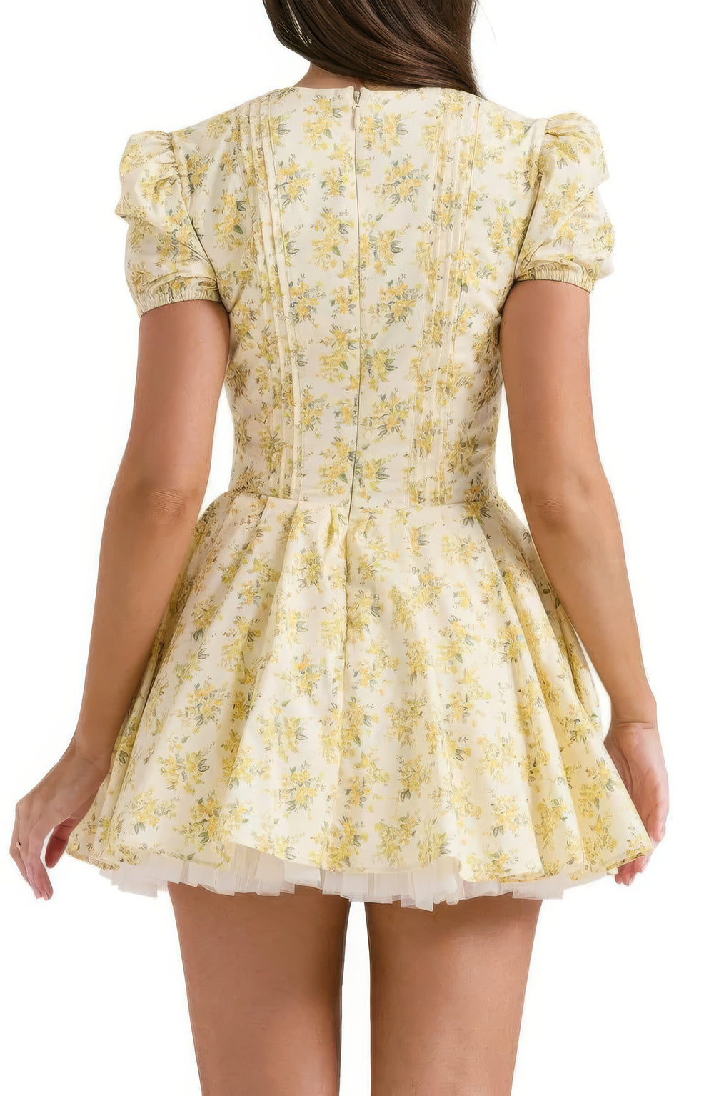 Robe mini jaune à manches bouffantes