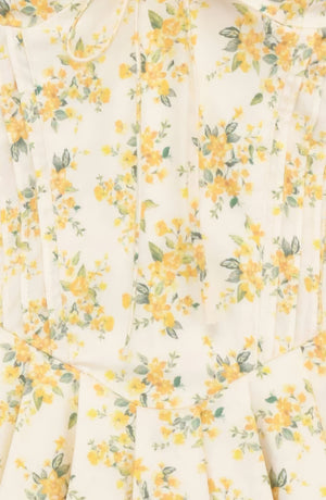 Robe mini jaune à manches bouffantes