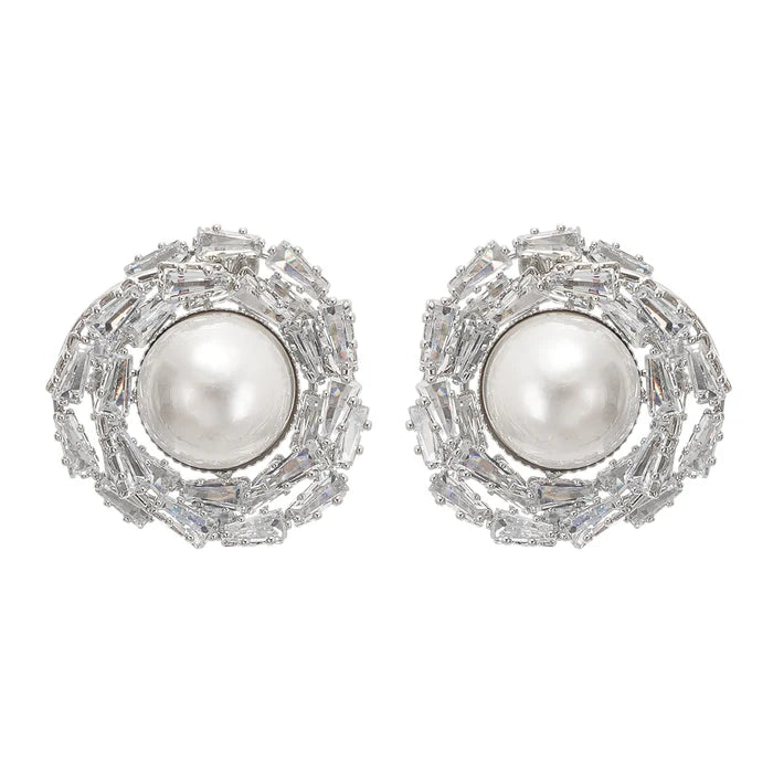 Crystal Halo Pearl Earrings