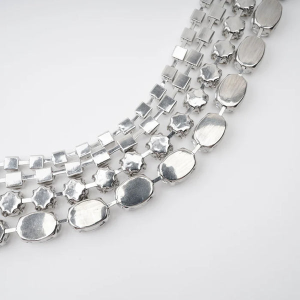 Silver Crystal Statement Layered Necklace