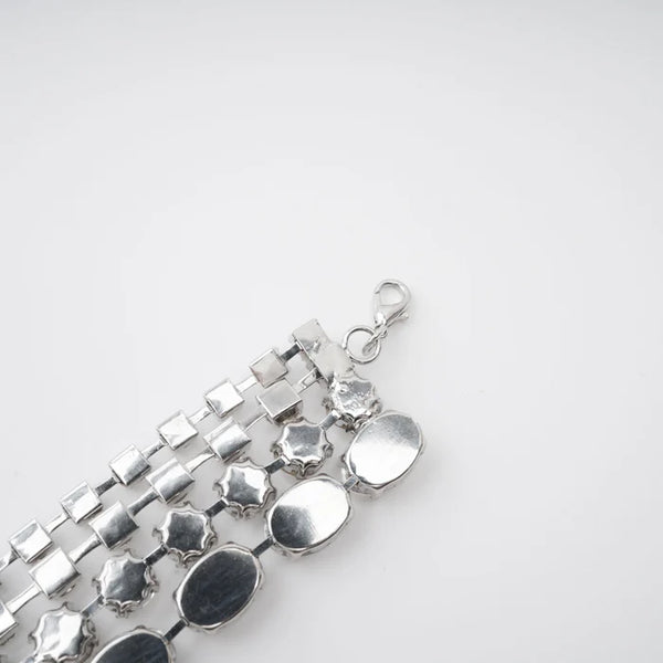 Silver Crystal Statement Layered Necklace