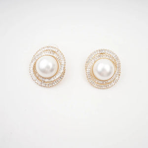 Oval Crystal Pearl Stud Earrings