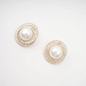 Oval Crystal Pearl Stud Earrings