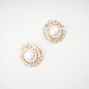 Oval Crystal Pearl Stud Earrings