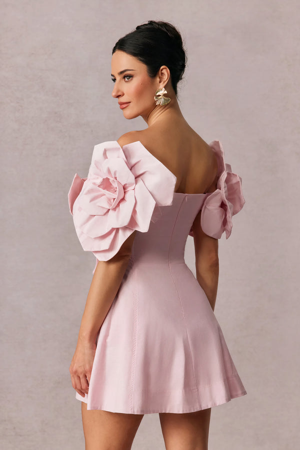 Rosa Minikleid mit 3D-Blumen