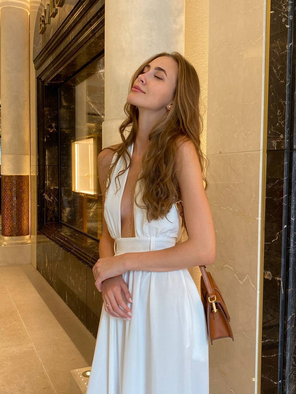 Milk-White Halter-Back Jumpsuit