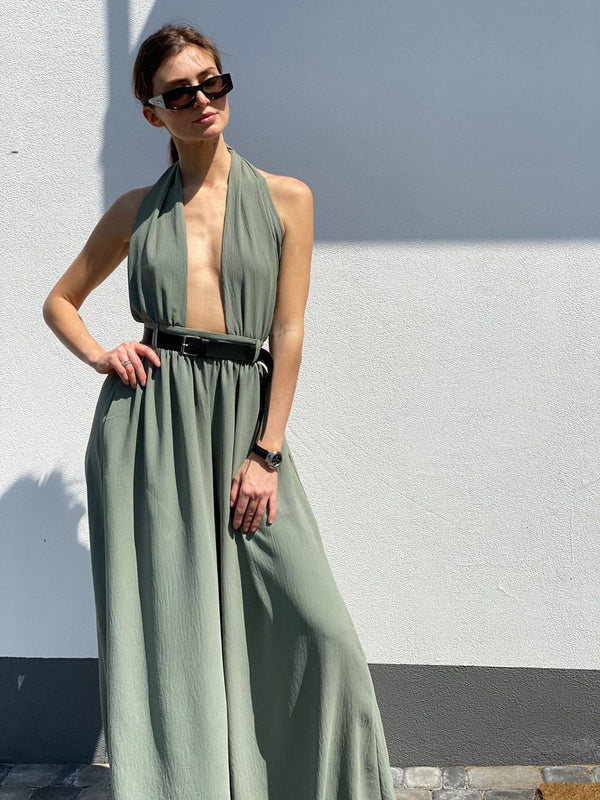 Olive Halter-Back Jumpsuit