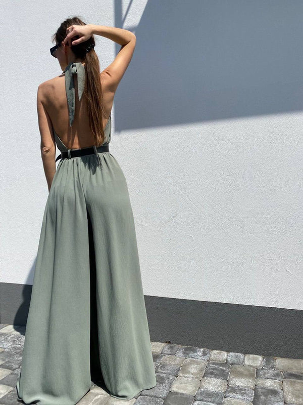 Olive Halter-Back Jumpsuit