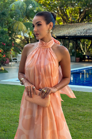 Sunset Peach Neckholderkleid