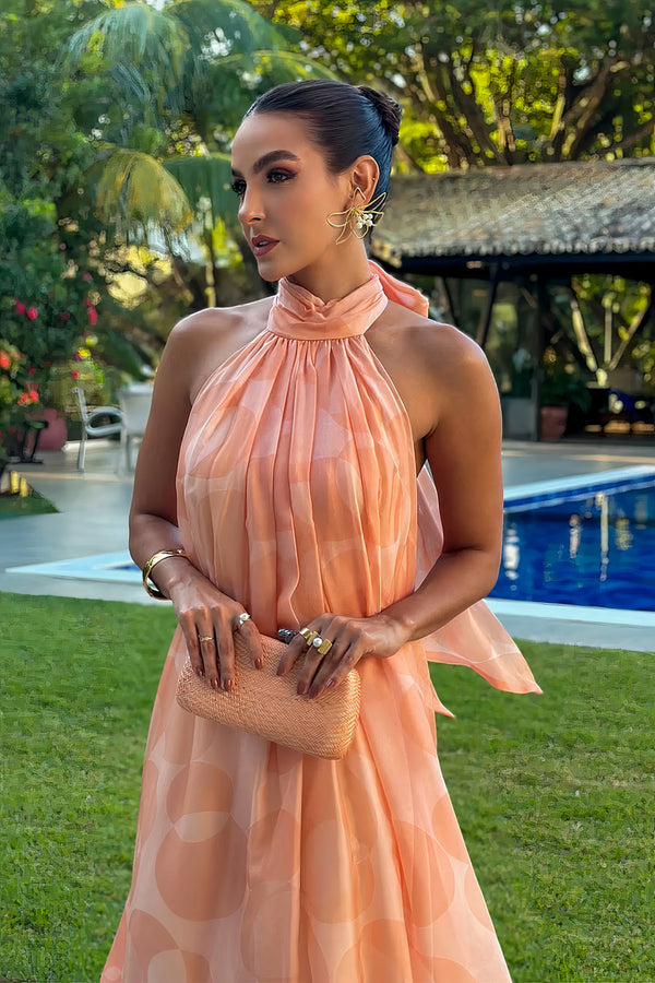 Sunset Peach Neckholderkleid