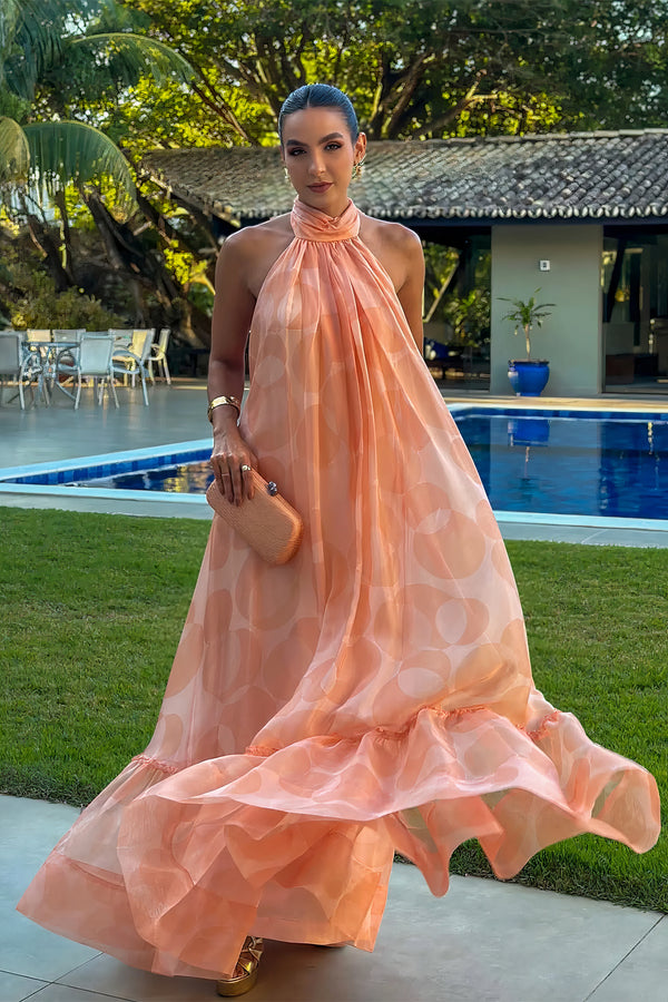 Sunset Peach Neckholderkleid