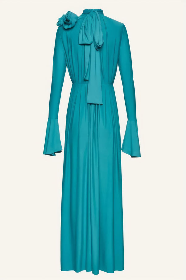 Petrolfarbenes Maxikleid mit Rosetten