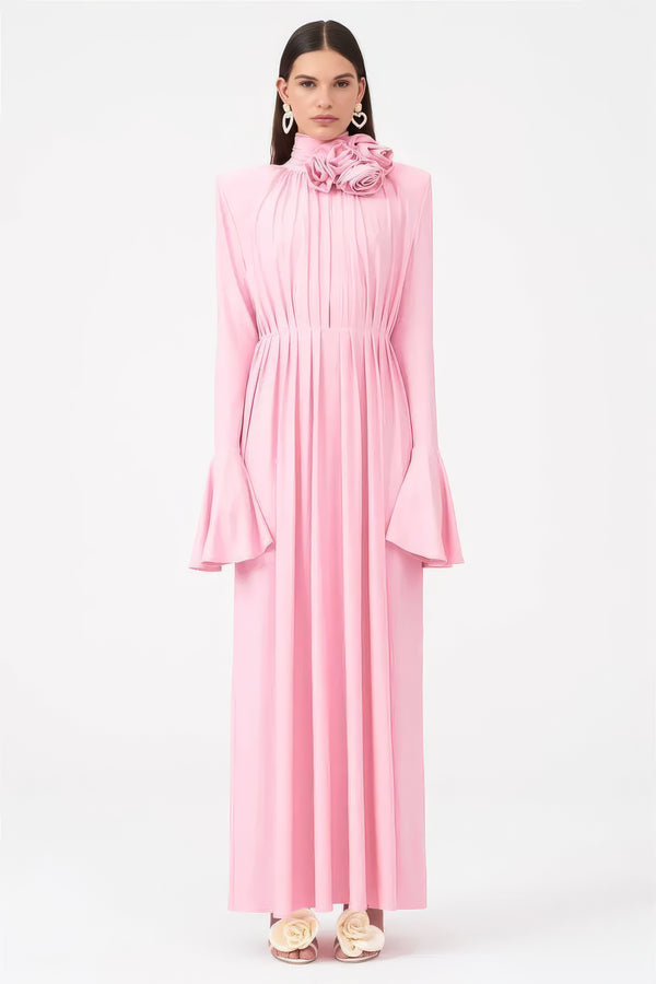 Petrolfarbenes Maxikleid mit Rosetten