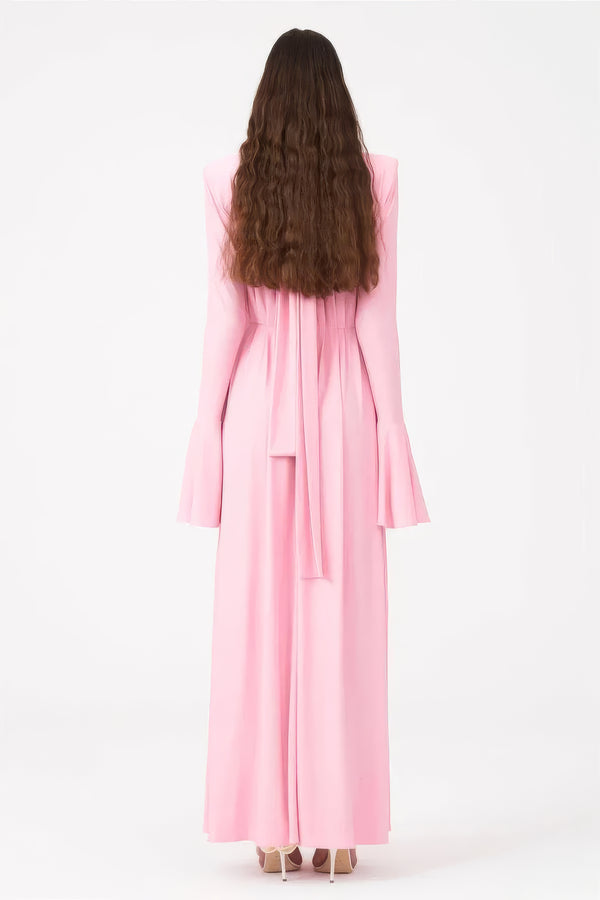 Petrolfarbenes Maxikleid mit Rosetten