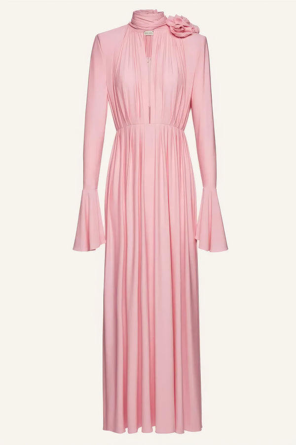 Petrolfarbenes Maxikleid mit Rosetten