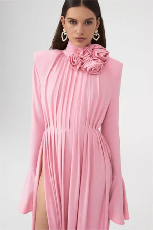 Petrolfarbenes Maxikleid mit Rosetten