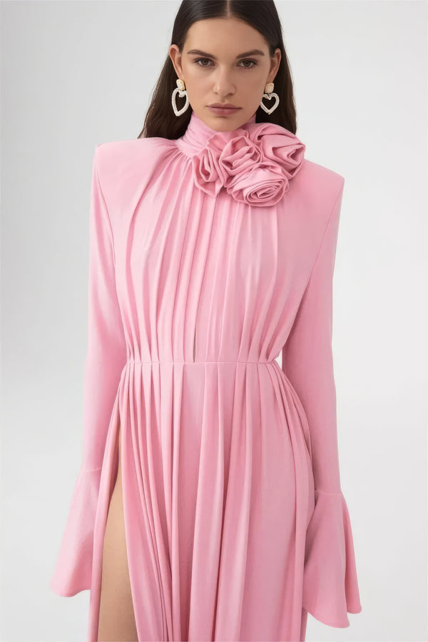 Petrolfarbenes Maxikleid mit Rosetten