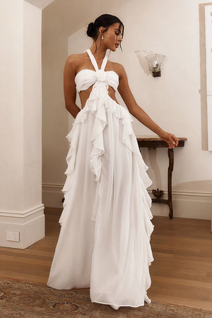 White Ruffled Chiffon Dress