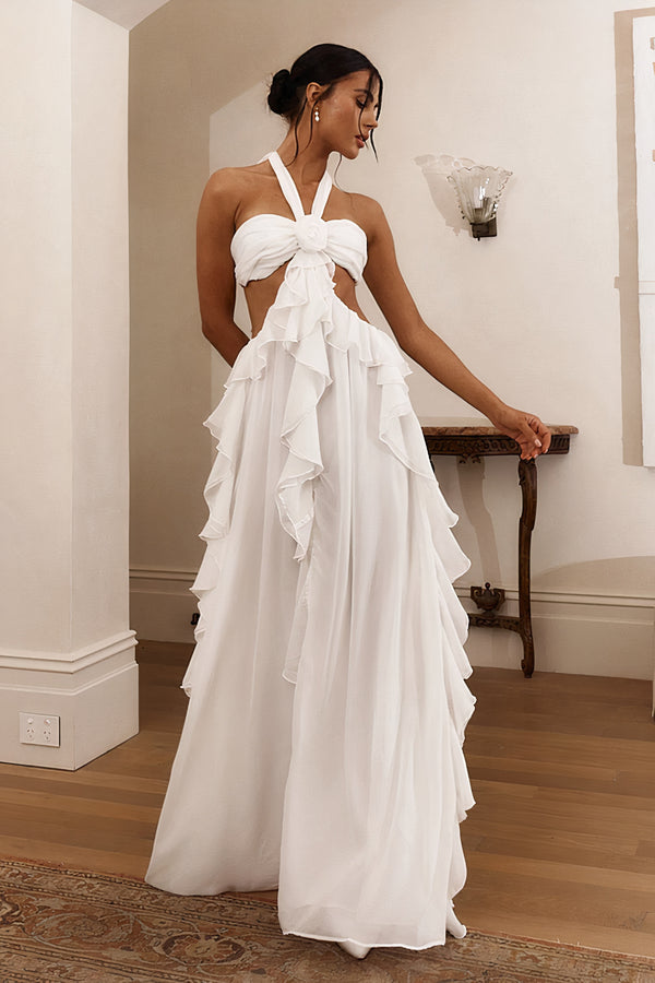 White Ruffled Chiffon Dress
