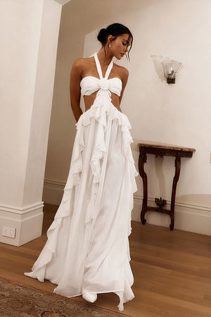 White Ruffled Chiffon Dress