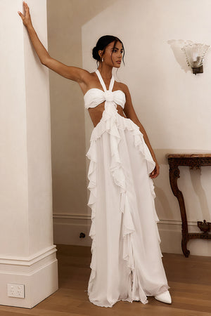 White Ruffled Chiffon Dress