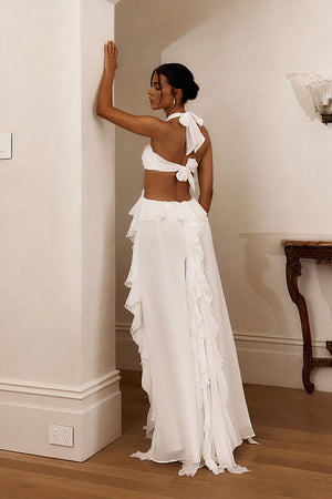 White Ruffled Chiffon Dress
