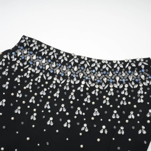 Black Crystal Strapless Mini Dress