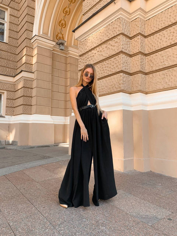 Black Halter-Back Jumpsuit