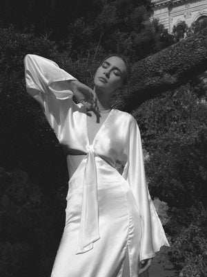 Pearl Satin Tie Maxi Dress