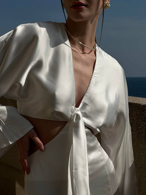 Pearl Satin Tie Maxi Dress