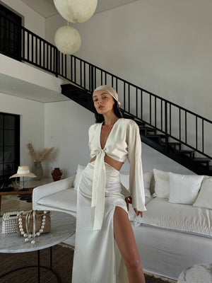 Pearl Satin Tie Maxi Dress