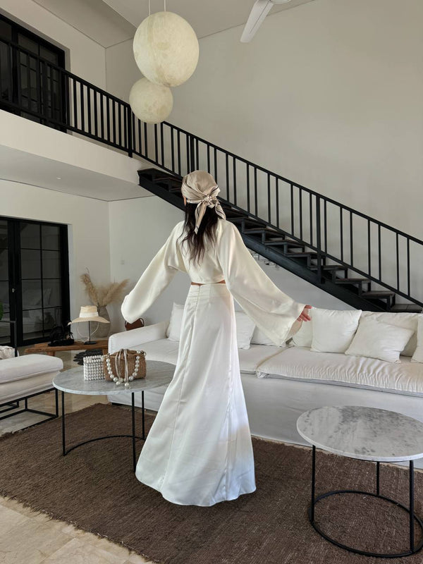 Pearl Satin Tie Maxi Dress