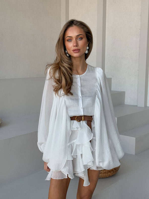 Sicily Milk Ruffle Mini Dress