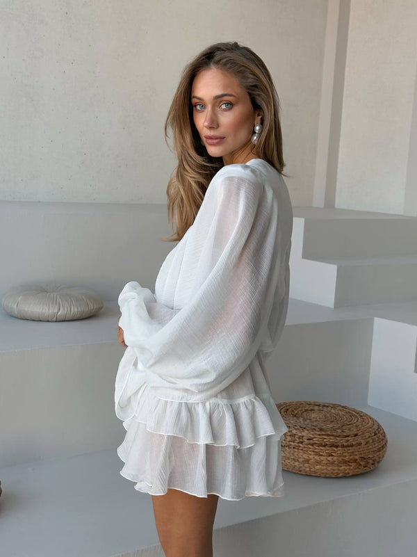 Sicily Milk Ruffle Mini Dress