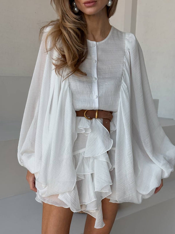 Sicily Milk Ruffle Mini Dress