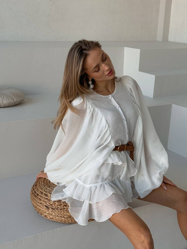 Sicily Milk Ruffle Mini Dress