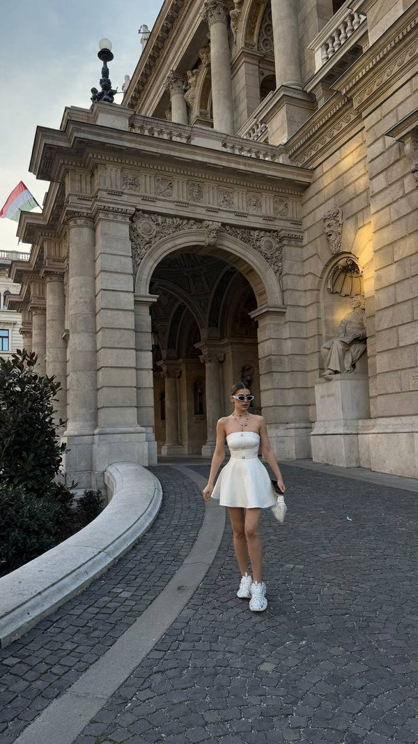 Ivory Tweed Strapless Mini Dress