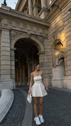 Ivory Tweed Strapless Mini Dress