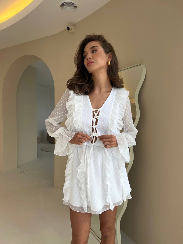 Snow Petal Chiffon Mini Dress