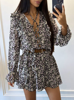 Meadow Bloom Chiffon Mini Dress