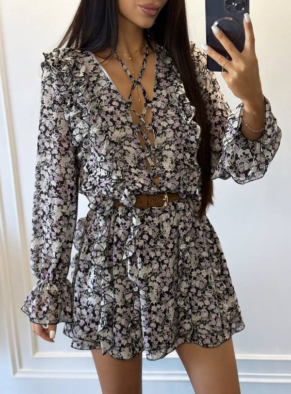 Meadow Bloom Chiffon Mini Dress