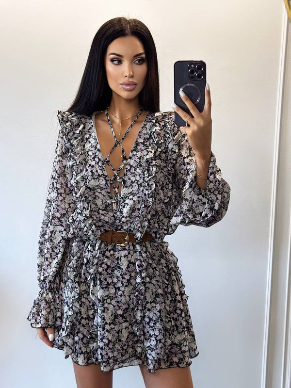 Meadow Bloom Chiffon Mini Dress